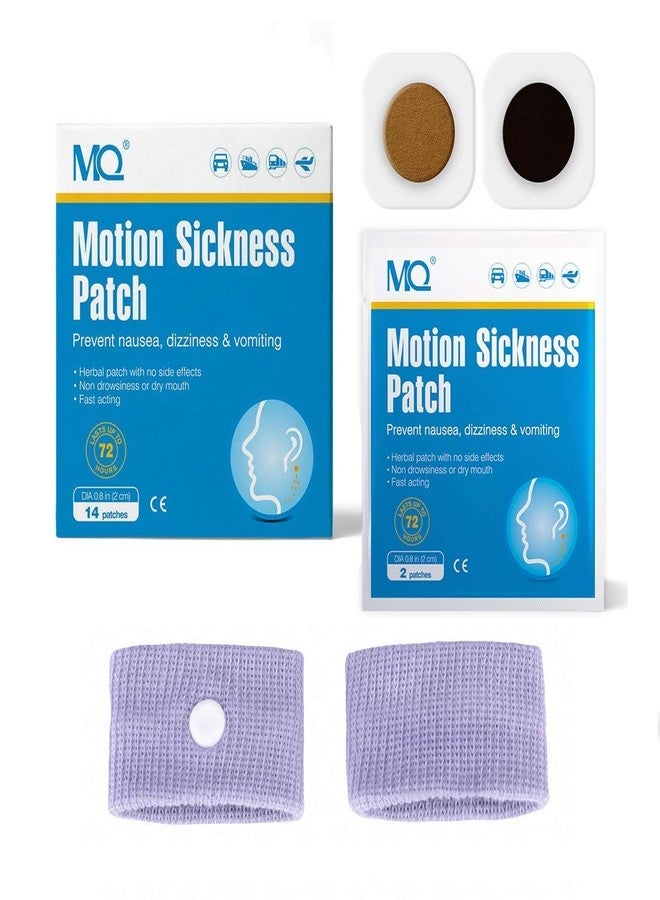 MQ 14 ct Motion Sickness Patches Non Drowsy Sea Sickness Patch for Cruise Travel Essentials, Waterproof Car Sick Patches Behind Ear Fast Acting & Long Last 72H, 1 Pair of Wristbands as a Bonus - Image 1